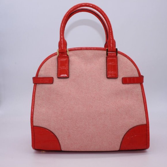 Michael Kors Bowling SATCHEL Shoulder Bag Purse Red Embossed Leather - Picture 2 of 13